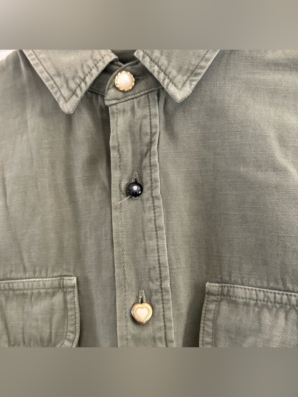 AMO Olive Green  Cropped Oversized Style Cotton Linen Button-Up Shirt - Picture 12 of 12
